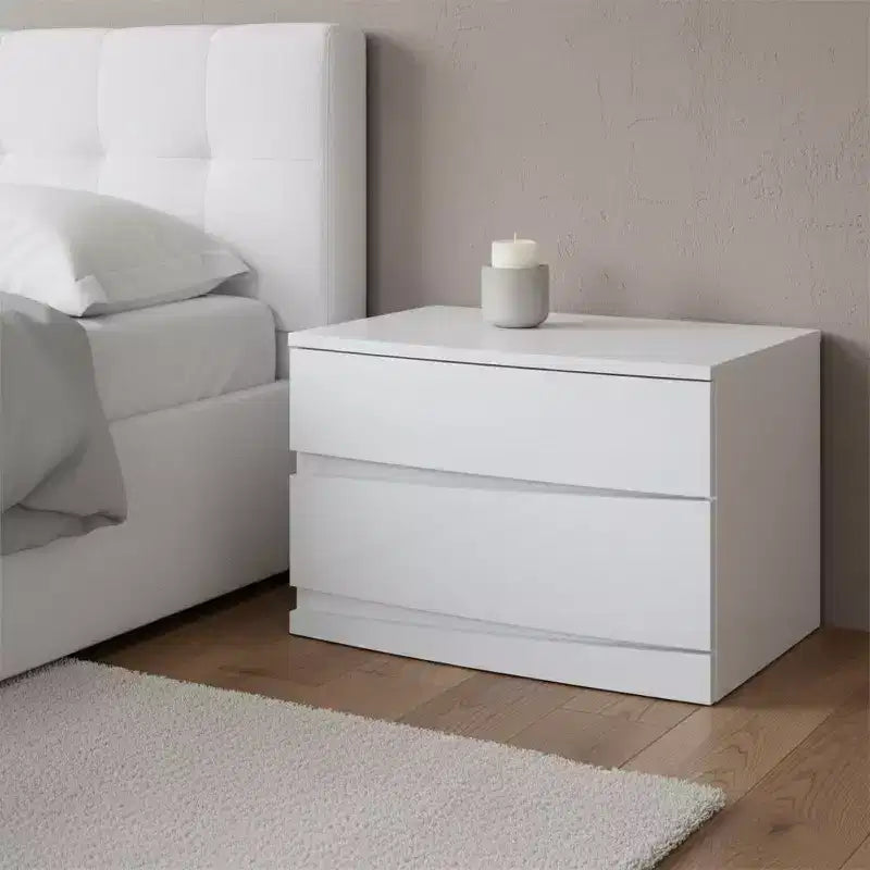 17 White Two Drawers Manufactured Wood Mirrored Nightstand