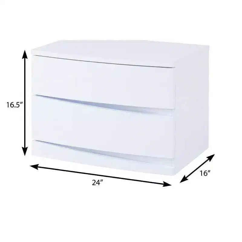 17 White Two Drawers Manufactured Wood Mirrored Nightstand
