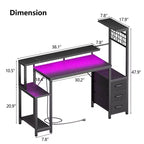 Bureau Gaming 122 cm avec Tiroirs de Rangement en Tissu et Support d'Écran, Bureau d'Ordinateur Réversible, Table de Jeu, Noir Carbone pour Bureau à Domicile, Chambre à Coucher, Installation PC