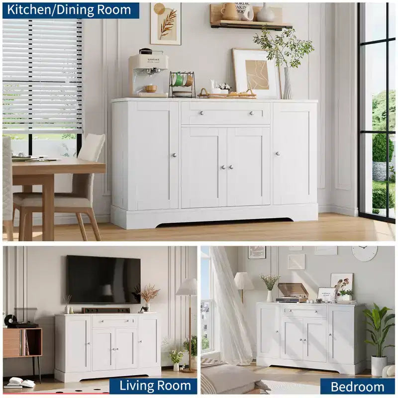Buffet de rangement moderne – Enfilade en bois avec tiroir et 4 portes – Meuble de rangement autoportant