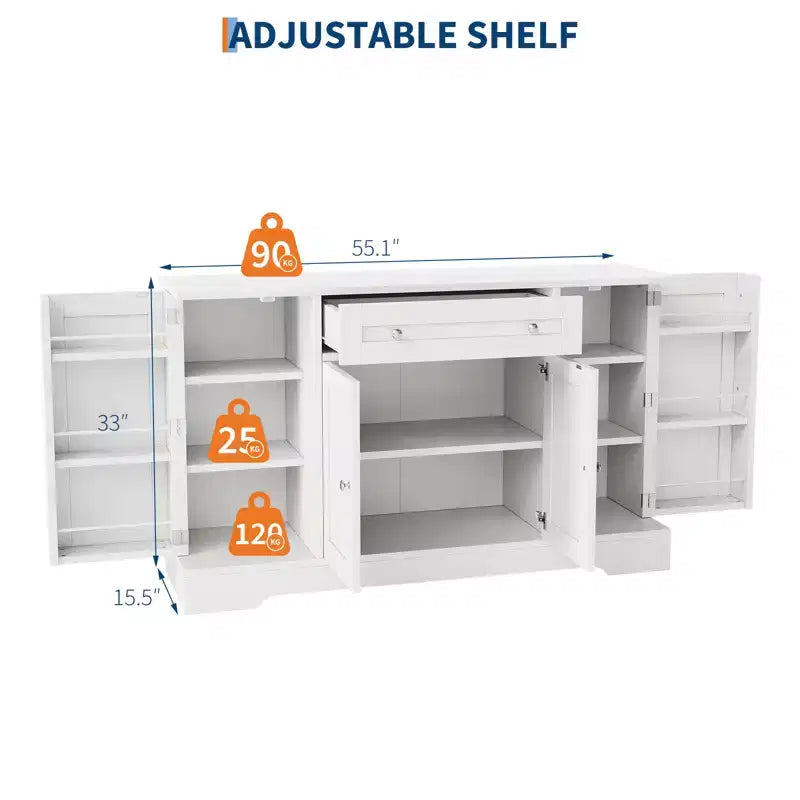 Buffet de rangement moderne – Enfilade en bois avec tiroir et 4 portes – Meuble de rangement autoportant