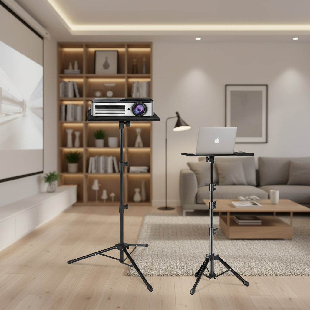 Projector Stand Tripod Laptop Stand with Adjustable Height 26 - 63 Inch, Mobile Laptop Cart on Wheels with Phone Holder Floor Stand for Couch Outdoor