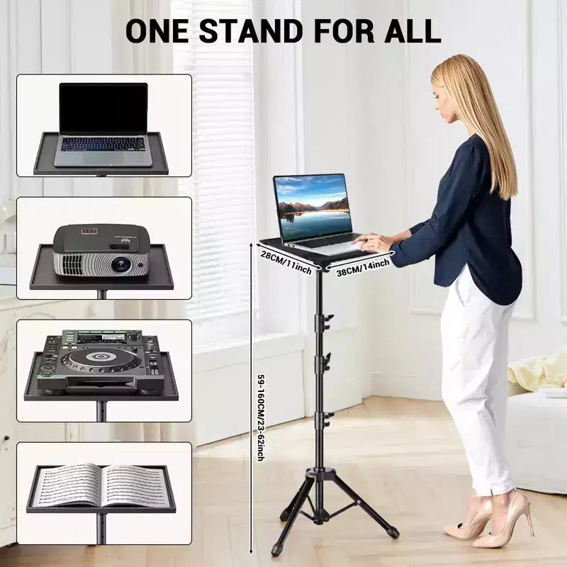 Trépied de support de projecteur, support d'ordinateur portable avec hauteur réglable de 66 à 160 cm, chariot mobile pour ordinateur portable sur roulettes avec support de téléphone, support de sol pour canapé extérieur
