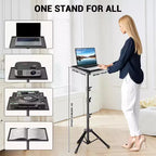 Trépied de support de projecteur, support d'ordinateur portable avec hauteur réglable de 66 à 160 cm, chariot mobile pour ordinateur portable sur roulettes avec support de téléphone, support de sol pour canapé extérieur