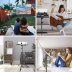 Trépied de support de projecteur, support d'ordinateur portable avec hauteur réglable de 66 à 160 cm, chariot mobile pour ordinateur portable sur roulettes avec support de téléphone, support de sol pour canapé extérieur