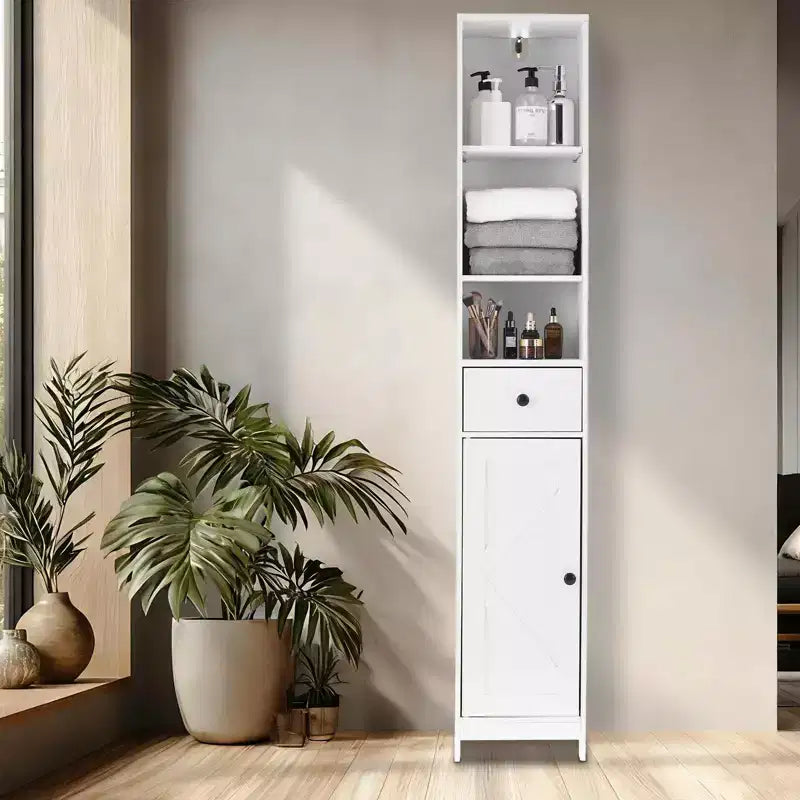 Meuble de salle de bain haut et étroit, armoire de rangement fine de 170 cm, organiseur autoportant résistant à l'eau pour petits espaces