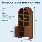 Meuble de rangement haut cintré de 180 cm, bibliothèque cintrée à 5 niveaux avec portes, meuble cintré en bois avec étagère réglable pour salle à manger et salon