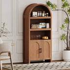 Meuble de rangement haut cintré de 180 cm, bibliothèque cintrée à 5 niveaux avec portes, meuble cintré en bois avec étagère réglable pour salle à manger et salon