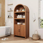 Meuble de rangement haut cintré de 180 cm, bibliothèque cintrée à 5 niveaux avec portes, meuble cintré en bois avec étagère réglable pour salle à manger et salon