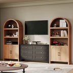 Meuble de rangement haut cintré de 180 cm, bibliothèque cintrée à 5 niveaux avec portes, meuble cintré en bois avec étagère réglable pour salle à manger et salon