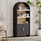 Meuble de rangement haut cintré de 180 cm, bibliothèque cintrée à 5 niveaux avec portes, meuble cintré en bois avec étagère réglable pour salle à manger et salon
