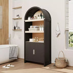 Meuble de rangement haut cintré de 180 cm, bibliothèque cintrée à 5 niveaux avec portes, meuble cintré en bois avec étagère réglable pour salle à manger et salon
