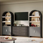Meuble de rangement haut cintré de 180 cm, bibliothèque cintrée à 5 niveaux avec portes, meuble cintré en bois avec étagère réglable pour salle à manger et salon