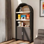 Garvee 71 Tall Arched Pantry Cabinet, 5-Tier Arched Bookcase with Doors, Wooden Arched Cabinet with Adjustable Shelf for Dining Living Room
