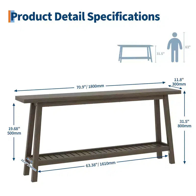 70.9'' Extra Long Console Table, 2-Tier Entryway Sofa Table, Wood Farmhouse Accent with Slim Storage Shelf for Hallway, Living Room, Foyer