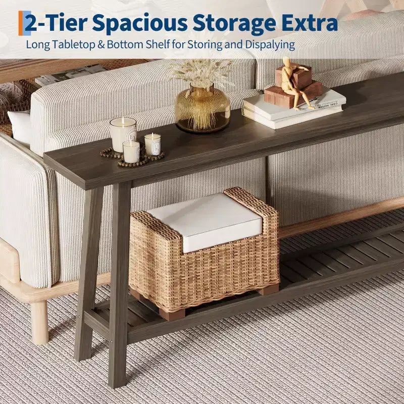 70.9'' Extra Long Console Table, 2-Tier Entryway Sofa Table, Wood Farmhouse Accent with Slim Storage Shelf for Hallway, Living Room, Foyer