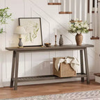 Console extra longue de 180 cm, table d'entrée de canapé à 2 niveaux, meuble d'appoint de ferme en bois avec étagère de rangement étroite pour couloir, salon, hall d'entrée