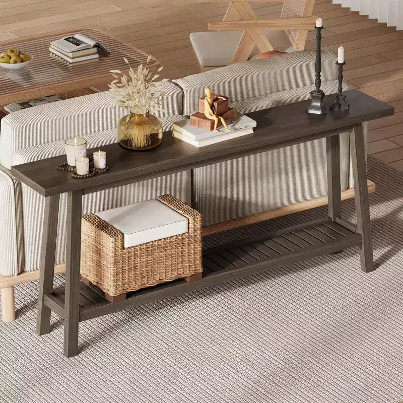 70.9'' Extra Long Console Table, 2-Tier Entryway Sofa Table, Wood Farmhouse Accent with Slim Storage Shelf for Hallway, Living Room, Foyer