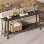 Console extra longue de 180 cm, table d'entrée de canapé à 2 niveaux, meuble d'appoint de ferme en bois avec étagère de rangement étroite pour couloir, salon, hall d'entrée