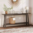 Console extra longue de 180 cm, table d'entrée de canapé à 2 niveaux, meuble d'appoint de ferme en bois avec étagère de rangement étroite pour couloir, salon, hall d'entrée