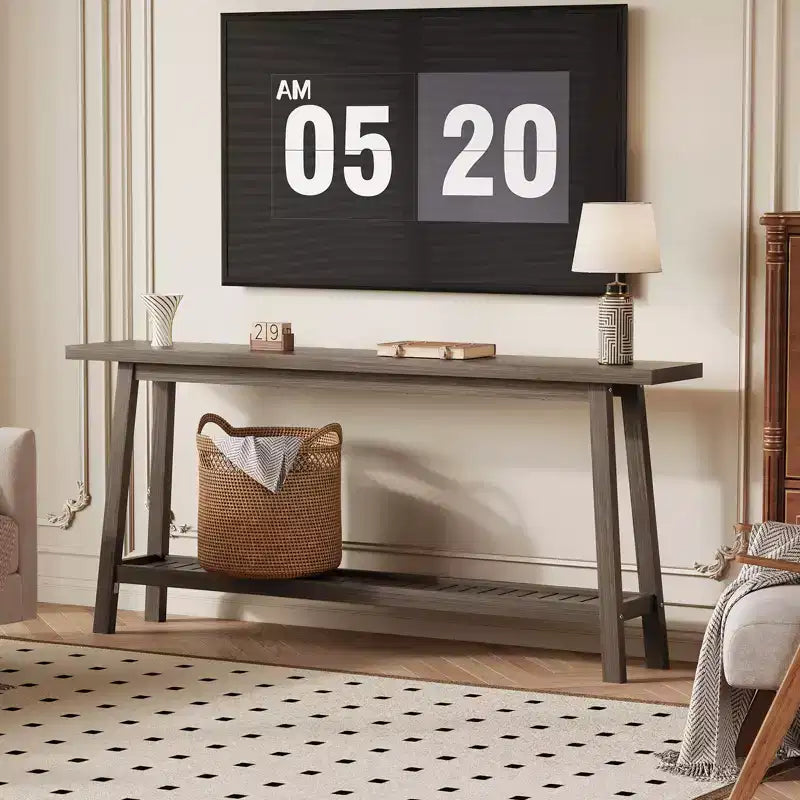 70.9'' Extra Long Console Table, 2-Tier Entryway Sofa Table, Wood Farmhouse Accent with Slim Storage Shelf for Hallway, Living Room, Foyer