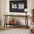 Console extra longue de 180 cm, table d'entrée de canapé à 2 niveaux, meuble d'appoint de ferme en bois avec étagère de rangement étroite pour couloir, salon, hall d'entrée
