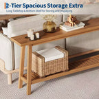 Console extra longue de 180 cm, table d'entrée de canapé à 2 niveaux, meuble d'appoint de ferme en bois avec étagère de rangement étroite pour couloir, salon, hall d'entrée
