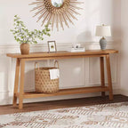 Console extra longue de 180 cm, table d'entrée de canapé à 2 niveaux, meuble d'appoint de ferme en bois avec étagère de rangement étroite pour couloir, salon, hall d'entrée