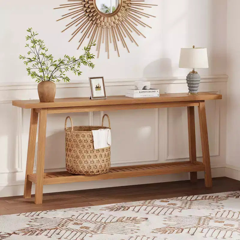 70.9'' Extra Long Console Table, 2-Tier Entryway Sofa Table, Wood Farmhouse Accent with Slim Storage Shelf for Hallway, Living Room, Foyer