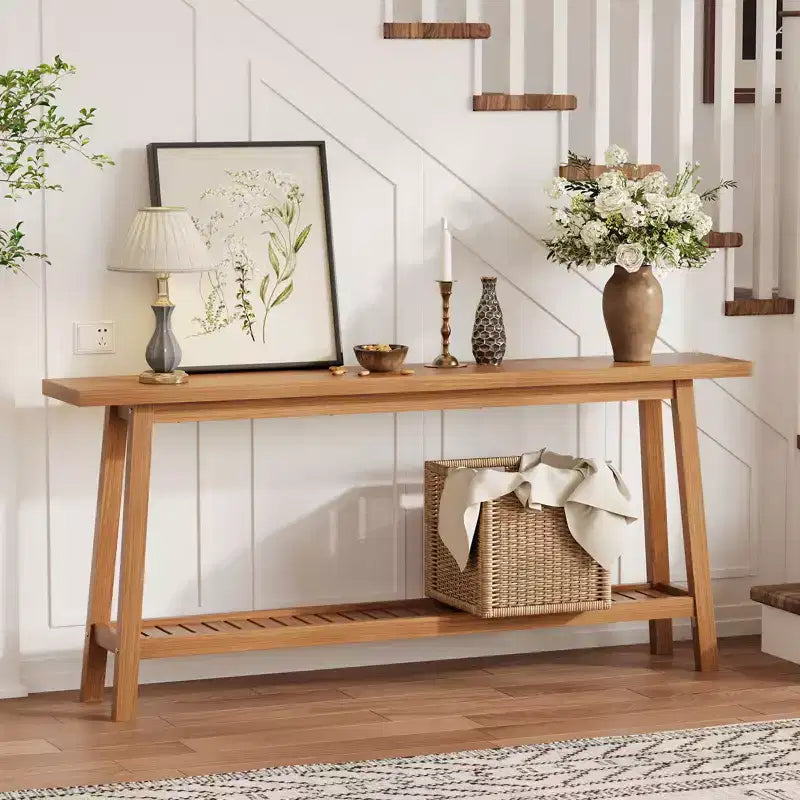 70.9'' Extra Long Console Table, 2-Tier Entryway Sofa Table, Wood Farmhouse Accent with Slim Storage Shelf for Hallway, Living Room, Foyer