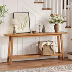 Console extra longue de 180 cm, table d'entrée de canapé à 2 niveaux, meuble d'appoint de ferme en bois avec étagère de rangement étroite pour couloir, salon, hall d'entrée