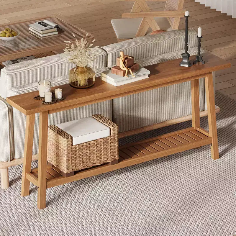 70.9'' Extra Long Console Table, 2-Tier Entryway Sofa Table, Wood Farmhouse Accent with Slim Storage Shelf for Hallway, Living Room, Foyer