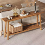 Console extra longue de 180 cm, table d'entrée de canapé à 2 niveaux, meuble d'appoint de ferme en bois avec étagère de rangement étroite pour couloir, salon, hall d'entrée