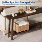 Console extra longue de 180 cm, table d'entrée de canapé à 2 niveaux, meuble d'appoint de ferme en bois avec étagère de rangement étroite pour couloir, salon, hall d'entrée