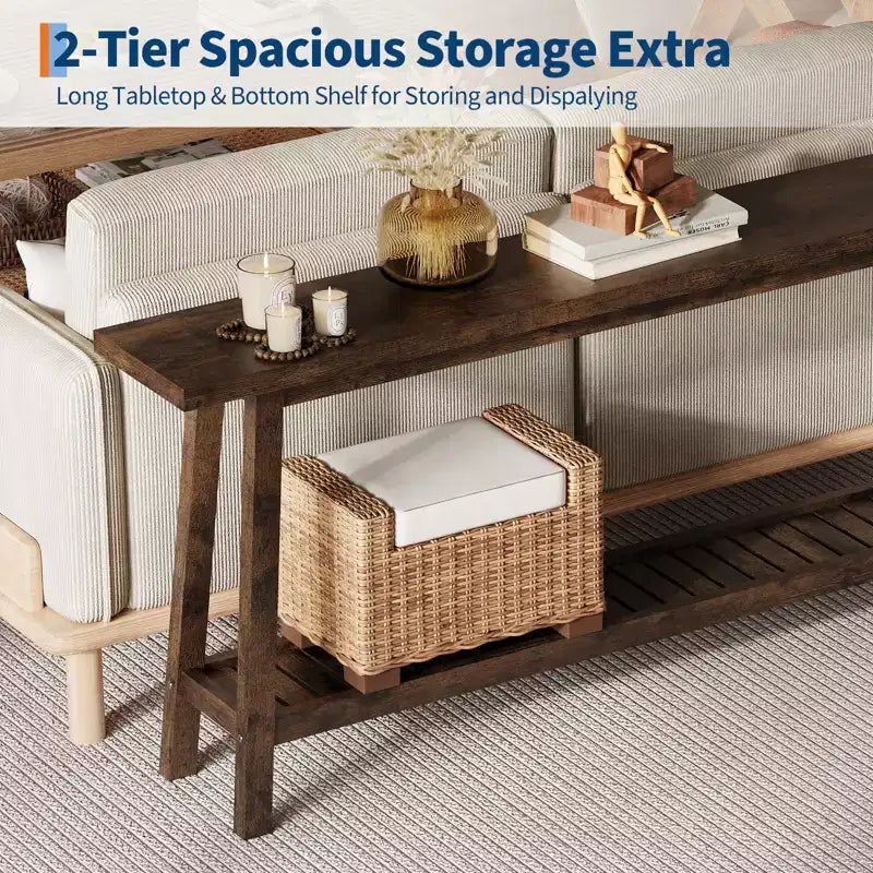 70.9'' Extra Long Console Table, 2-Tier Entryway Sofa Table, Wood Farmhouse Accent with Slim Storage Shelf for Hallway, Living Room, Foyer
