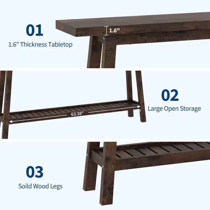70.9'' Extra Long Console Table, 2-Tier Entryway Sofa Table, Wood Farmhouse Accent with Slim Storage Shelf for Hallway, Living Room, Foyer