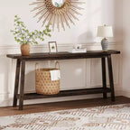Console extra longue de 180 cm, table d'entrée de canapé à 2 niveaux, meuble d'appoint de ferme en bois avec étagère de rangement étroite pour couloir, salon, hall d'entrée