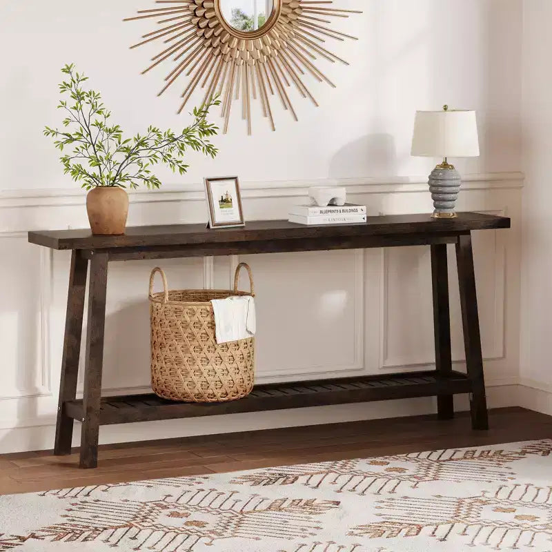 70.9'' Extra Long Console Table, 2-Tier Entryway Sofa Table, Wood Farmhouse Accent with Slim Storage Shelf for Hallway, Living Room, Foyer
