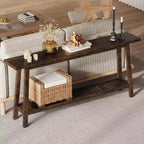 Console extra longue de 180 cm, table d'entrée de canapé à 2 niveaux, meuble d'appoint de ferme en bois avec étagère de rangement étroite pour couloir, salon, hall d'entrée