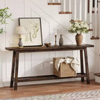Console extra longue de 180 cm, table d'entrée de canapé à 2 niveaux, meuble d'appoint de ferme en bois avec étagère de rangement étroite pour couloir, salon, hall d'entrée