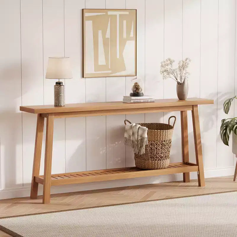 70.9'' Extra Long Console Table, 2-Tier Entryway Sofa Table, Wood Farmhouse Accent with Slim Storage Shelf for Hallway, Living Room, Foyer