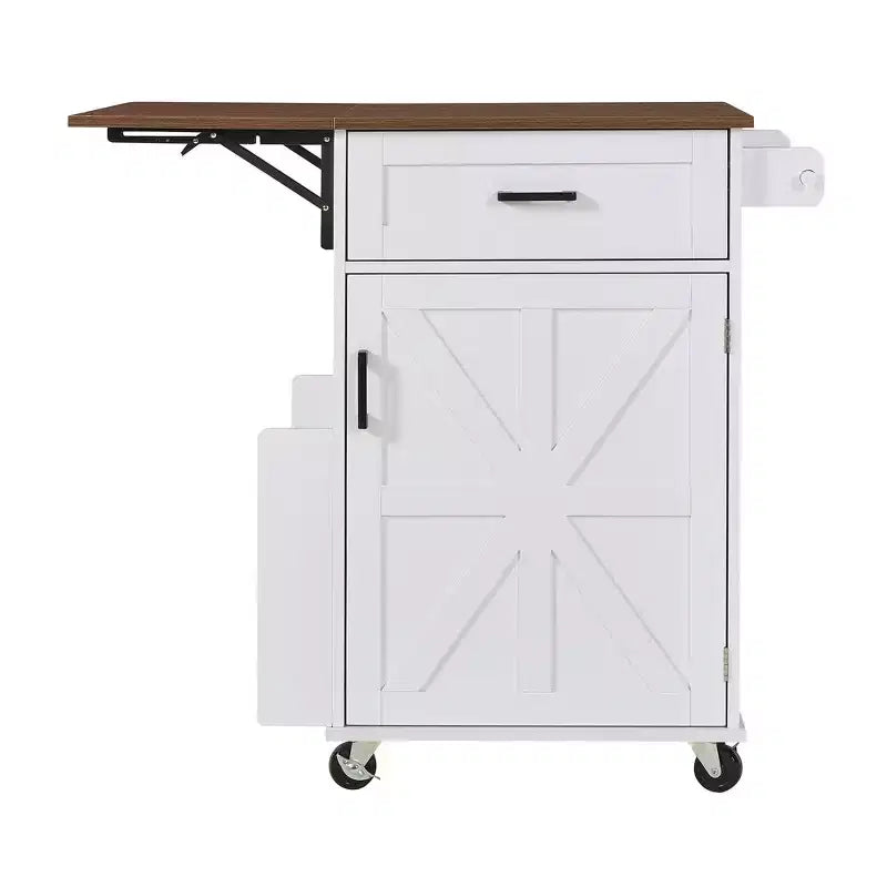 39.3 Farmhouse Kitchen Storage Island Cart with Drop Leaf, Towel Rack, 1 Drawer