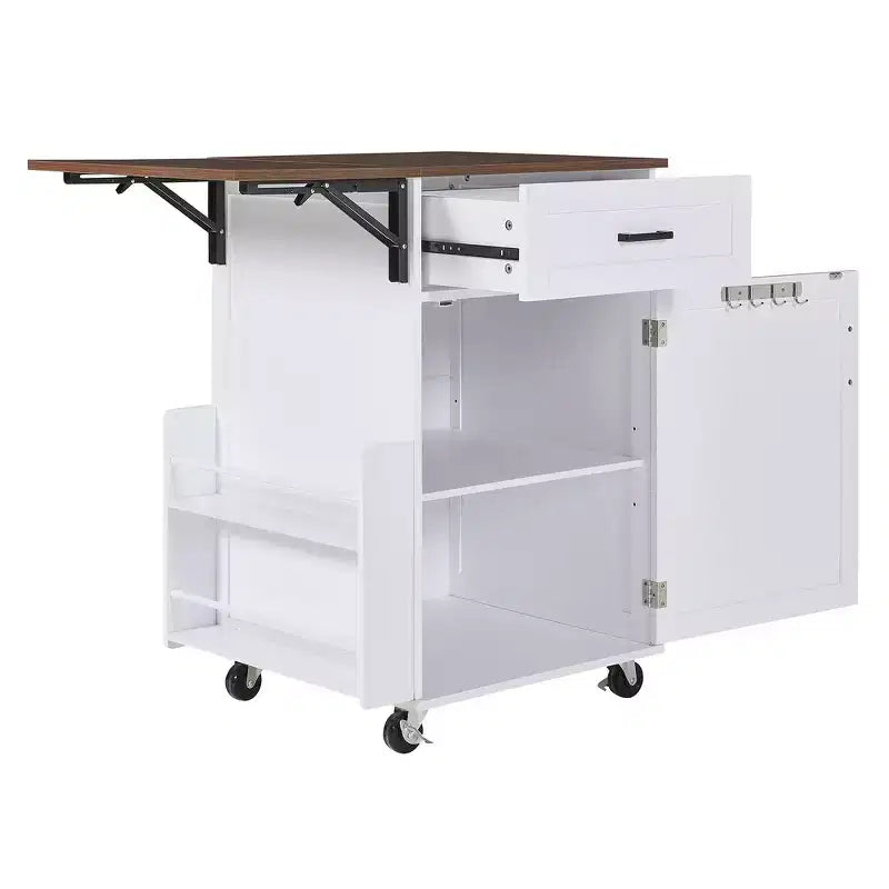 39.3 Farmhouse Kitchen Storage Island Cart with Drop Leaf, Towel Rack, 1 Drawer