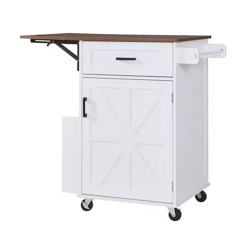 39.3 Farmhouse Kitchen Storage Island Cart with Drop Leaf, Towel Rack, 1 Drawer