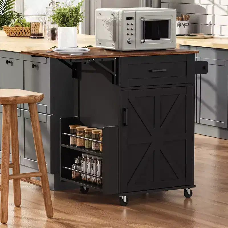 39.3 Farmhouse Kitchen Storage Island Cart with Drop Leaf, Towel Rack, 1 Drawer