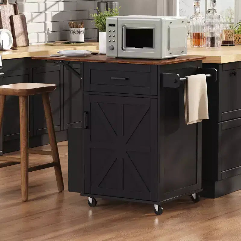39.3 Farmhouse Kitchen Storage Island Cart with Drop Leaf, Towel Rack, 1 Drawer