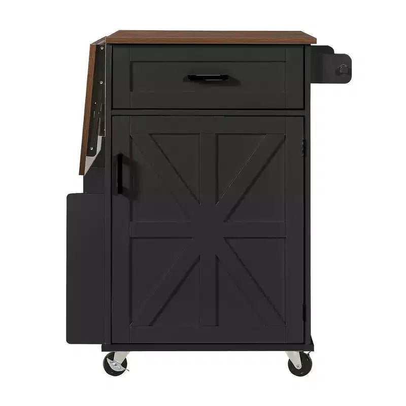 39.3 Farmhouse Kitchen Storage Island Cart with Drop Leaf, Towel Rack, 1 Drawer
