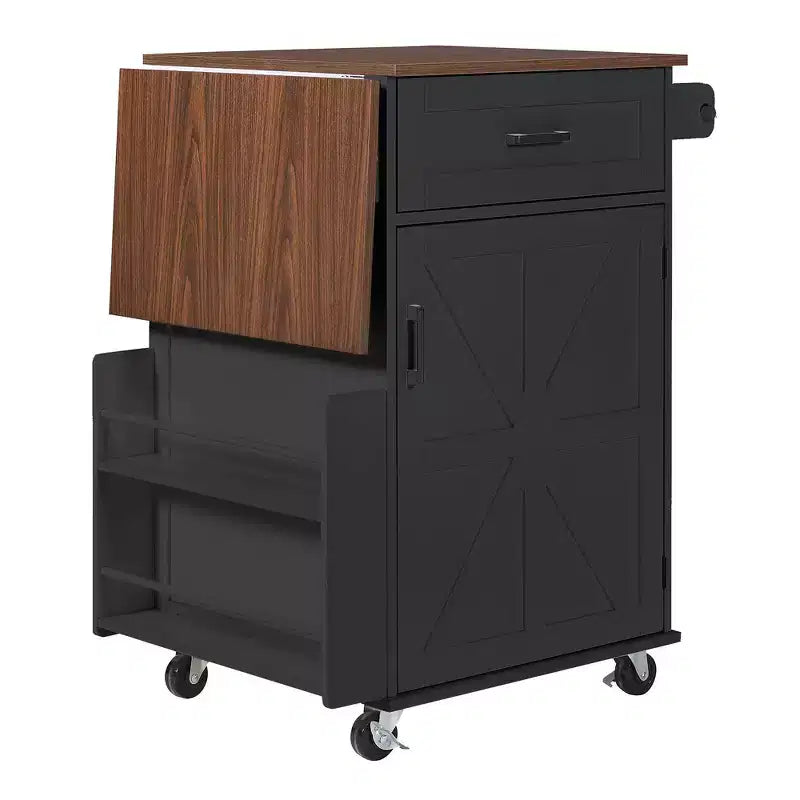 39.3 Farmhouse Kitchen Storage Island Cart with Drop Leaf, Towel Rack, 1 Drawer