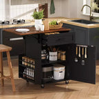 Whisen 39.3 Farmhouse Kitchen Storage Island Cart, Kitchen Portable Rolling Island Cart with Drop Leaf, Towel Rack, 1 Drawer