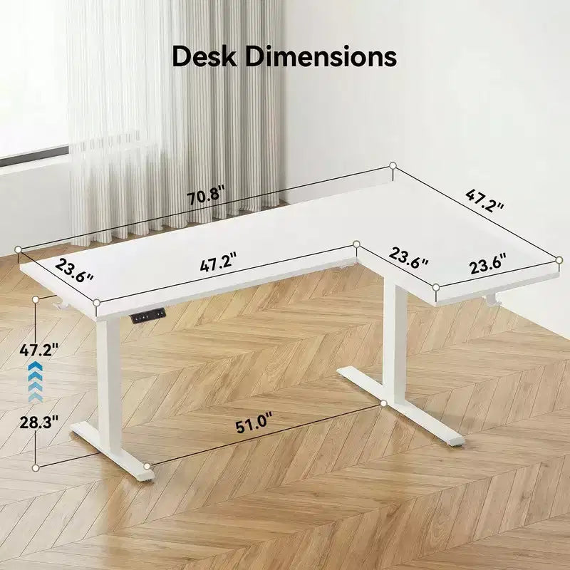 71 X 48 In L-shaped electric standing desk, electric height-adjustable computer desk, Sit Stand Up Desk for Home Office